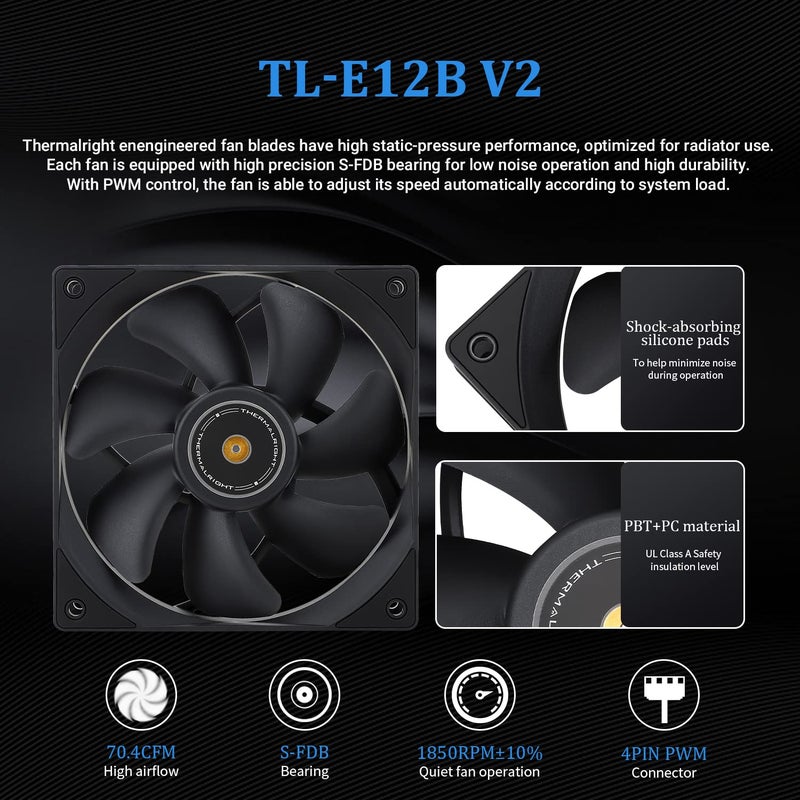 Thermalright مبرد مياه متكامل فريزن بريزم 360 أسود، مبرد سائل لوحدة المعالجة المركزية، نظام تبريد مائي بمراوح 3×120 مم PWM، سرعة عالية 1850 دورة في الدقيقة، متوافق مع AMD/AM4/AM5 وIntel LGA1151/1200/2066/1700 - Image 5